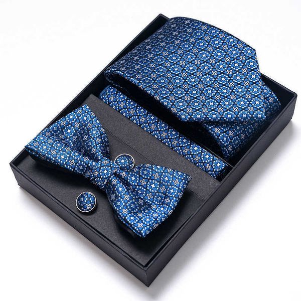 

neck ties ties set for men fashion blue stripe printed cufflinks kerchief daily office party blouse necktie bowtie gifxt box j230227, Blue;purple