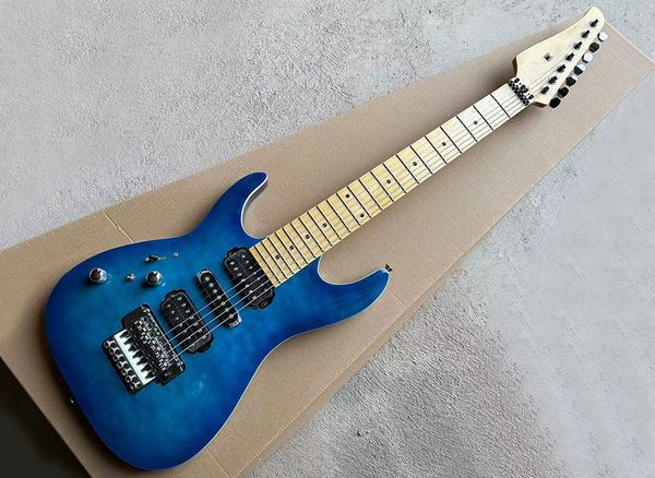 

left hand 7 strings blue electric guitar with floyd rose,maple fretboard