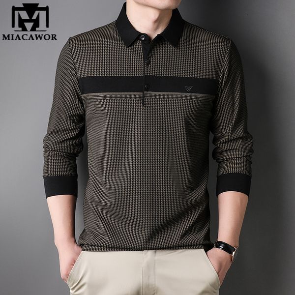 

men's polos brand luxury polo shirt spring autumn long sleeve chemise homme fashion print slim fit tee casual men clothing t1248 23022, White;black
