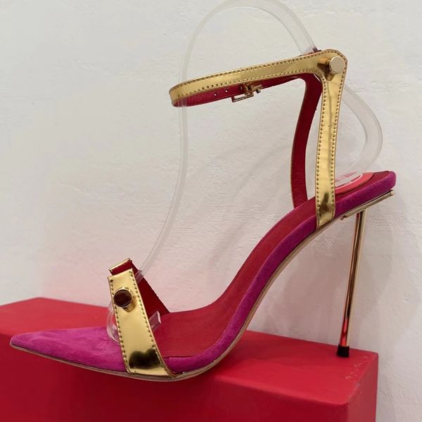 

comfortable sandals stiletto heels women summer dress shoes highquality patent leather ankle strap buckle luxury designer pointy casual fact, Black