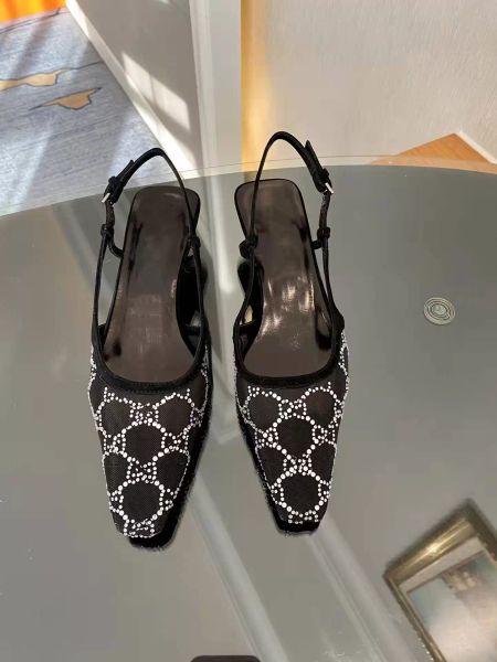 

2022 women's slingback sandals pump aria slingback shoes are presented in black mesh with crystals sparkling motif back buckle closure