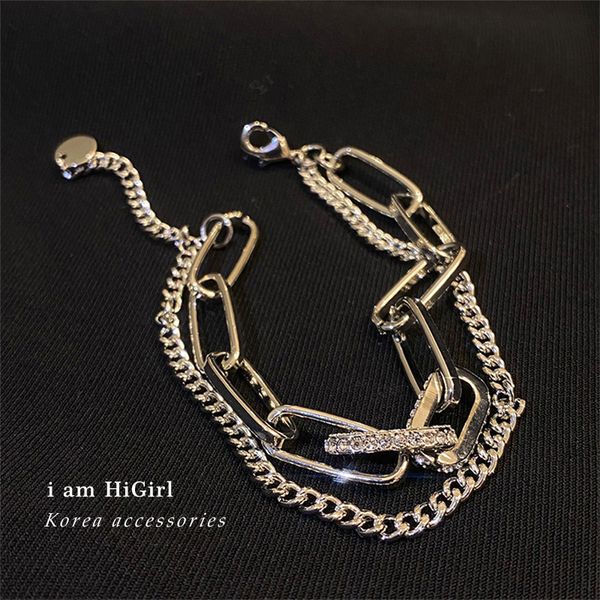 

Luxury designer fashion full diamond chain double-layer bracelet hip-hop trend personalized design sense simple and cool hand accessories wholesale