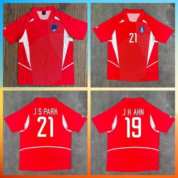 

2002 korea thai quality soccer jerseys retro home red vintage south camiseta de futbol classic j s park k h seol m b hong j h ahn football s, Black;yellow