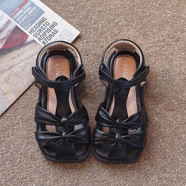

girls' sandals 2023 1 summer british style beach shoes with soft soles princess baby chil1en's headband non-slip, Black
