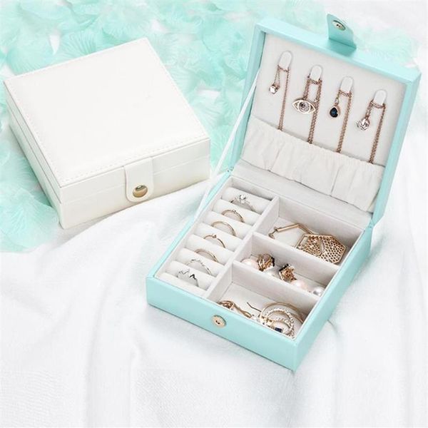 

leather jewelry box storage organizer necklace bracelet earring case holder gift portable travel jewelry ornaments organizer260w, Pink;blue