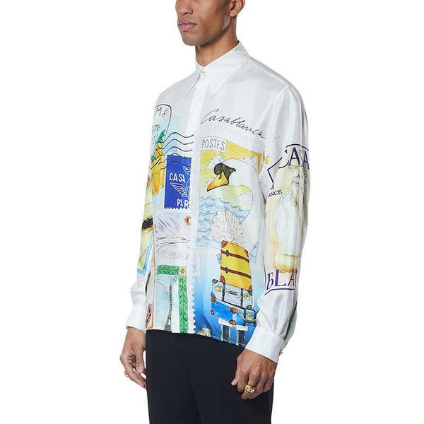 

23ss new casablanca hawaii beach fashion shirt men and women stamps swan sicilian couples brand long sleeve shirt, White;black