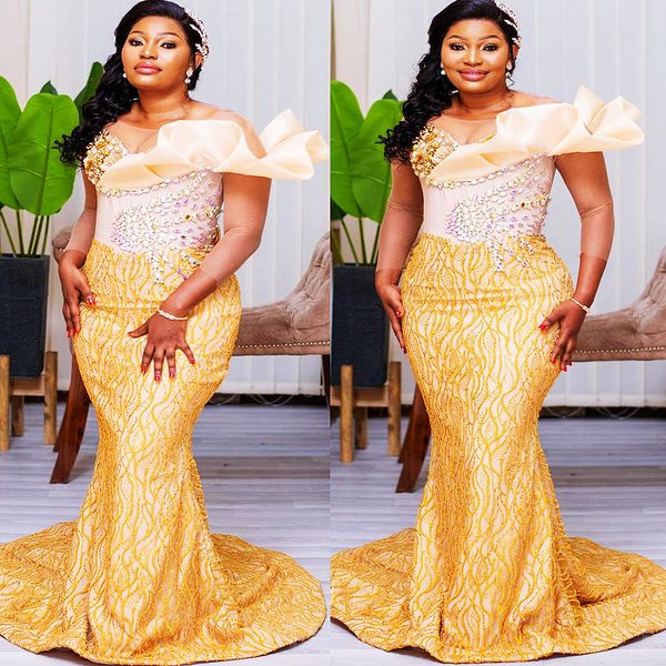 

2023 arabic aso ebi gold mermaid prom dresses beaded crystals evening formal party second reception birthday engagement gowns dress zj255, Black