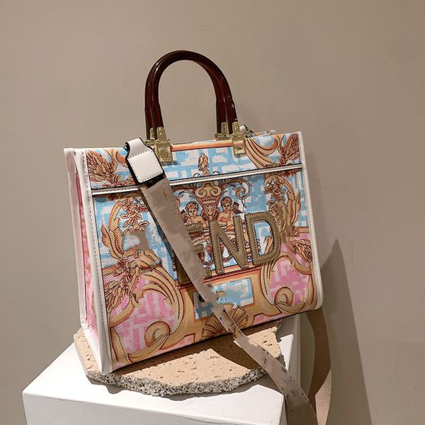 

new designer sunshine tote shopping bag women fashion handle crossbody shoulder strap beach handbag letter rom print leather travel branded