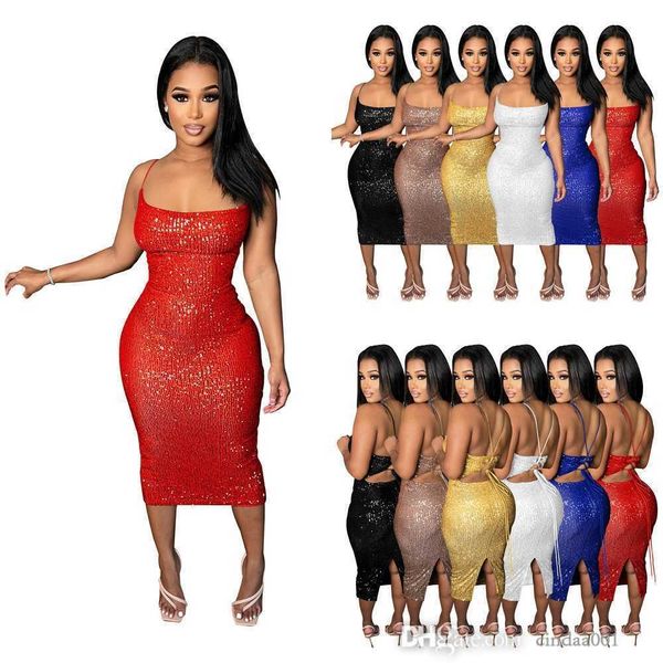 

summer lace up long sequin dress womens sling nightclub backless dresses, White;black