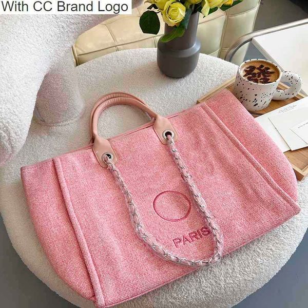 

luxury cc beach bags women fashion beach bags two-tone tweed leather handle shopping bag handbag designer shoulder letter badge embroidery s