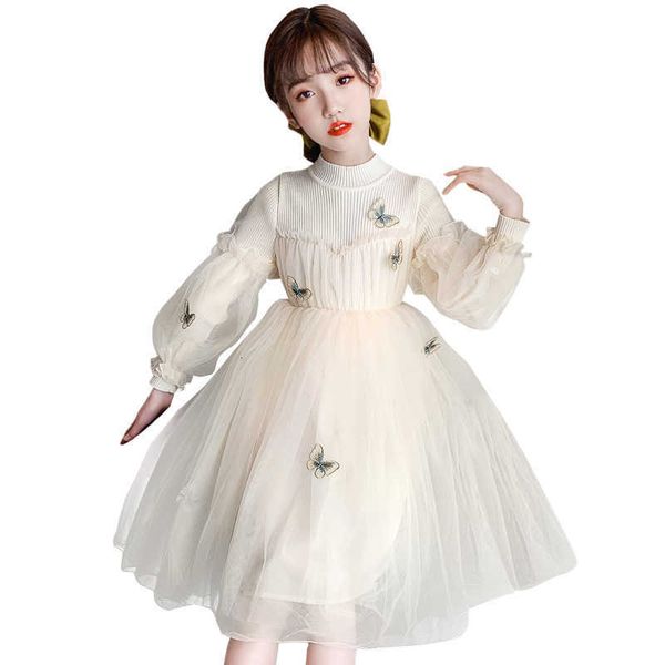 

girls' 1ess spring and autumn baby fairy 1ess chil1en's korean version fashionable butterfly knitted gauze princess skirt spring, Blue