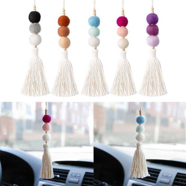 

decorations 2pcs aromatherapy pendant wood silicone bead felt ball perfume diffuser tassel decor auto hanging ornaments car interior r230228