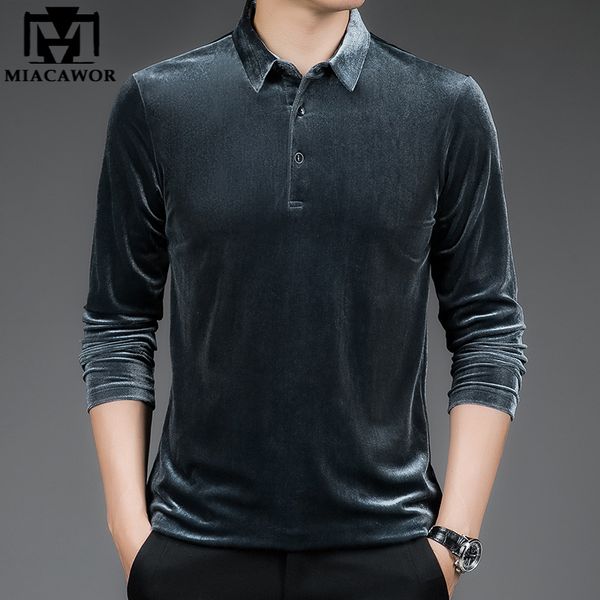 

men's polos brand luxury polo shirt men golden velvet camisa masculina slim fit spring long sleeve tee shirt casual camisa polos t1139, White;black