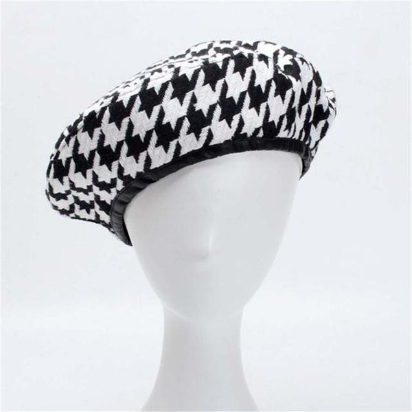 

cool yy autumn berets cap winter hats for women french houndstooth beret flat cap plaid elegant british style lady painter bonne227h, Blue;gray