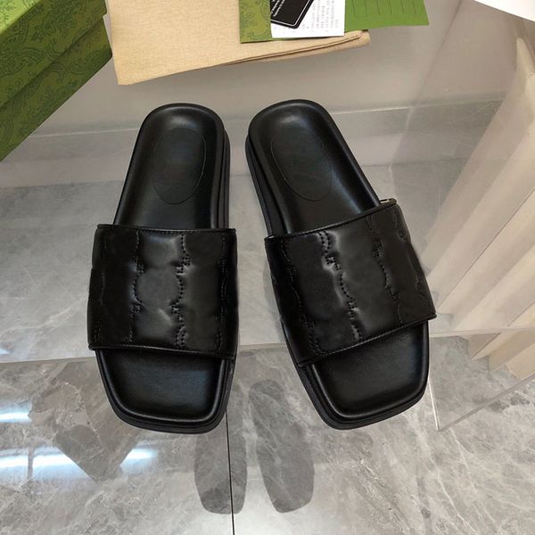 

women's designer flat sandals slippers fashion letter ladies shoes metal buckle luxury outdoor flip flops size 35- 41 with box green bl, Black