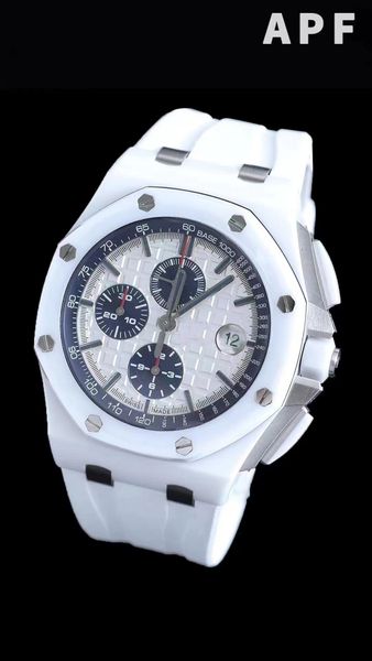

apf ceramic chronograph wrist size 44mm26401 26400 26405 26411 equipped with 3126 movement double-sided sapphire lens natural rubber belt wa, Slivery;golden