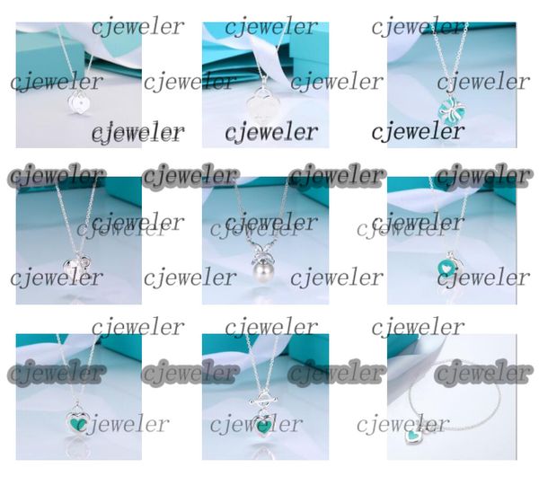 

pendant necklaces t home enamel belt drill blue double heart key love bow pearl double round cake ot buckle pendant collarbone chain wholesa, Silver