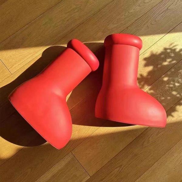 

big red boots mschf slippers astro boy round heads booties rainboots 2023 high snow boot thick bottom rainboot flat rubber men women bootie, Black
