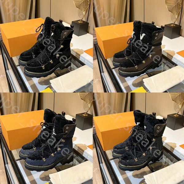 

luxury designer woman boots women ankle boots 2023 fashion martin boots real leather platforms wool keep warm snow boot size 35-42, Black