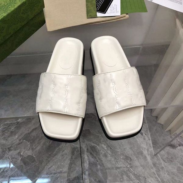 

women's designer flat sandals slippers fashion letter ladies shoes metal buckle luxury outdoor flip flops size 35- 41 with box, Black