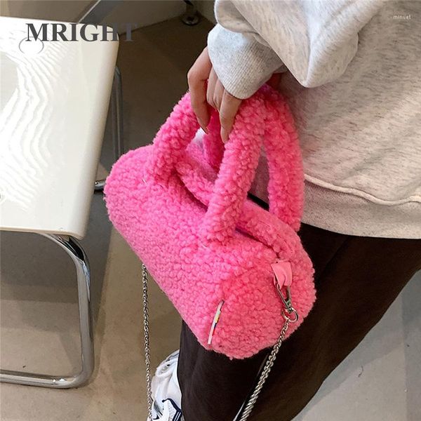 

shoulder bags small plush crossbody handbag for women luxury designer chain tote simple ladies lamb fleece messenger bag domil