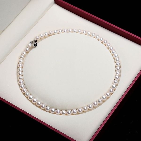 

chokers hoozz p 6 7mm aaaa quality pearl necklace in white real freshwater cultured perfect circle surface women luxury jewelry 230225, Golden;silver