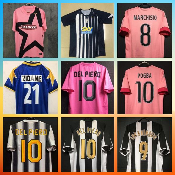 

zidane del piero retro soccer jerseys 84 85 95 97 98 99 00 02 03 04 05 11 12 15 16 marchisio pogba matri ibrahimovic vintage classic footbal, Black;yellow