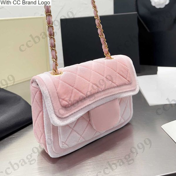 

cc brand shoulder bags designer pink velvet square flap bags classic quilted vintage metal turnbuckle hardware leather chain crossbody mini