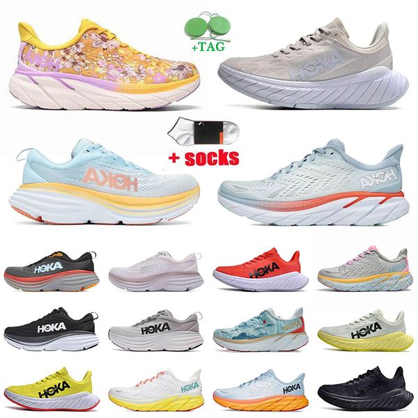 

fashion outdoor shoes hoka bondi8 athletic sneakers men sports on cloud floral blue fog summer song lilac marble anthracite castlerock women