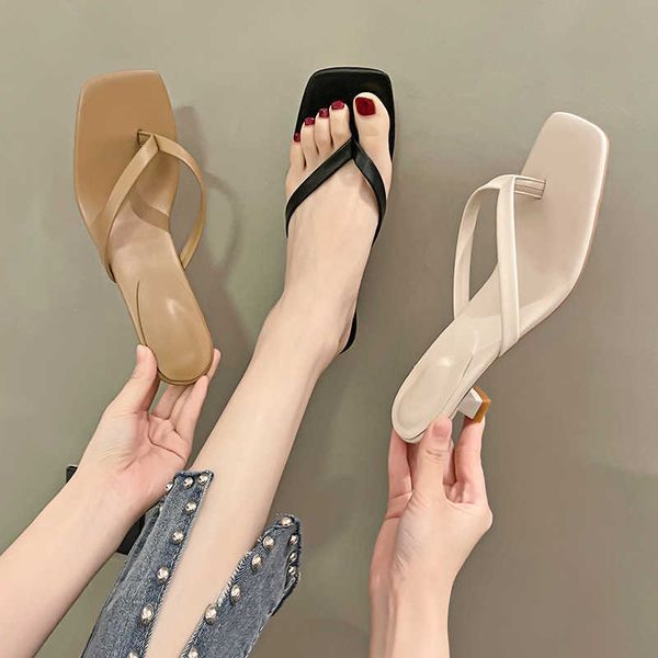 

slippers solid leather female shoes high heels comfortable new summer women woman fashion cool mules slides flip flops y2302, Black