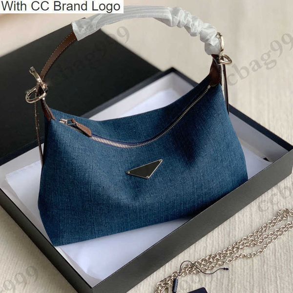 

cc brand shoulder bags vintage blue denim underarm designer bags classic triangle sequined badge brown calfskin handle totes shoulder strap