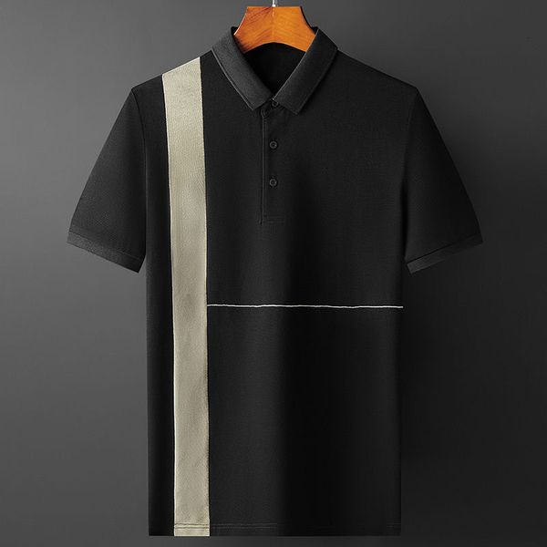 

men's polos high end polo shirt men's color matching summer luxury ice silk t-shirt short sleeve korean business lapel paul shirt, White;black