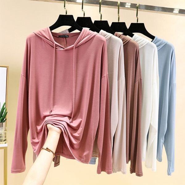 

womens hoodies sweatshirts modal solid basic tshirt bottoming all match spring autum summer casual street wear 230227, Black