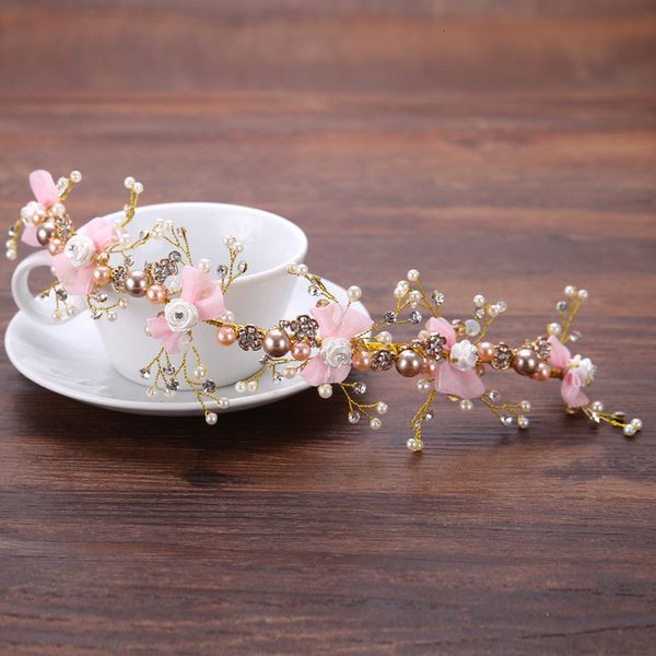

wedding hair jewelry bridal jewelry pink bow hairband flowers bridal wedding accessories headband 230225, Slivery;golden
