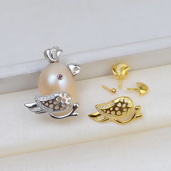 

diy handmade s925 sterling silver setting baroque pearl pendant mounts bird shaped pearl necklace female pearl empty support accessories ps3, Slivery;crystal