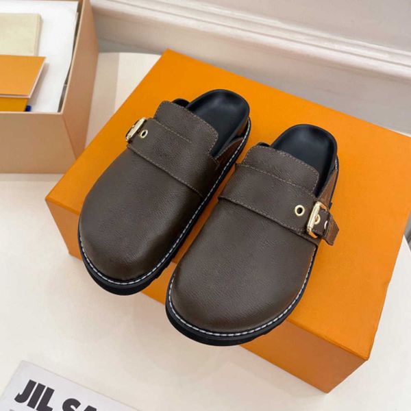 

designer classic slippers spring summer sandal home shoes shopping leather half pack women slipper multi-color printed fashion casual leathe, Black