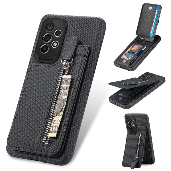 

leather zipper carbon fiber case for samsung a53 a33 a23 a73 a52s a72 a12 s23 s22 ultra s21 s20 note20 plus magnetic stand card solt cover i