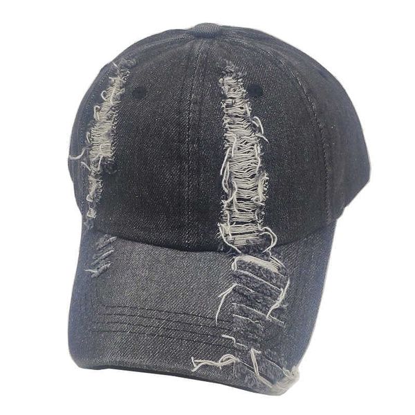 

ball caps streetwear dad hats distressed denim caps for women men 6 panel black denim baseball hats with holes l230228, Blue;gray