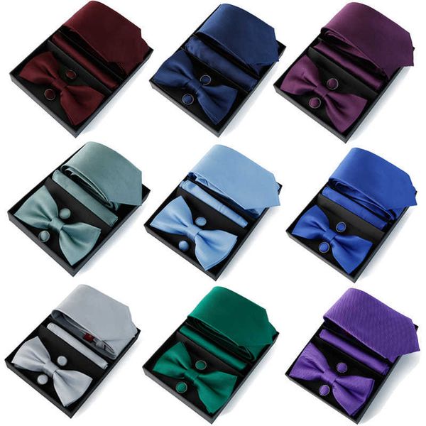 

neck ties mens tie gift box luxury brand necktie bowtie pocket square cufflinks suit for party wedding shirt neckties cravats business set j, Blue;purple