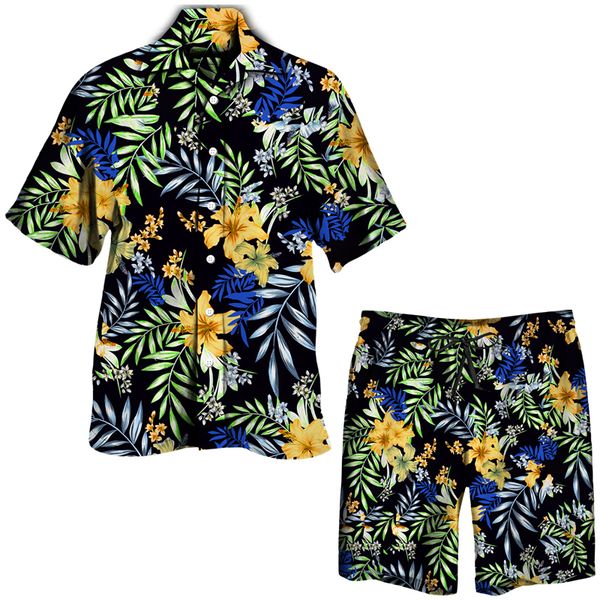 

mens tracksuits tropical floral print hawaiian sets casual short sleeve button down lapel shirt shorts suit summer 2 pieces beachwear 230228, Gray