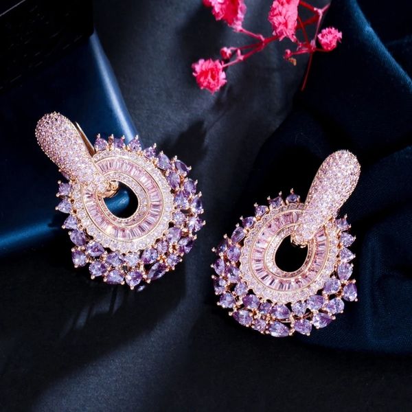 

ear cuff cwwzircons trendy luxury purple pink cubic zirconia pave dangle earrings for women statement wedding party jewelry cz979 230228, Silver
