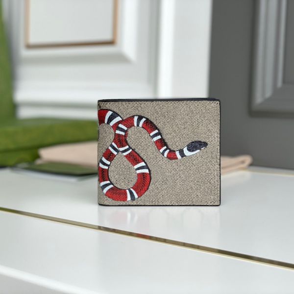 

animal print short wallets women men designer coated canvas snake bee wolf cat fox tiger printed wallet, Red;black
