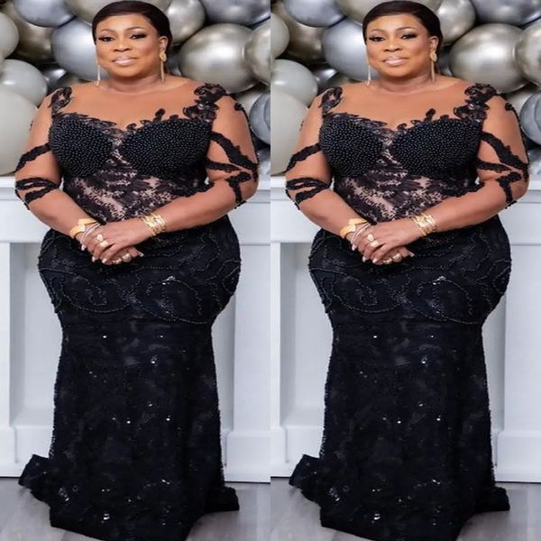 

2023 arabic aso ebi mermaid black prom dresses beaded sequined lace evening formal party second reception birthday engagement bridesmaid gow