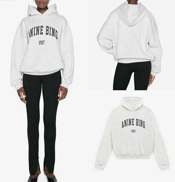 

anine bing women designer hoodie sport classic hooded print fleece sweatshirt grey fashion hoodies motion current 32ss, Black
