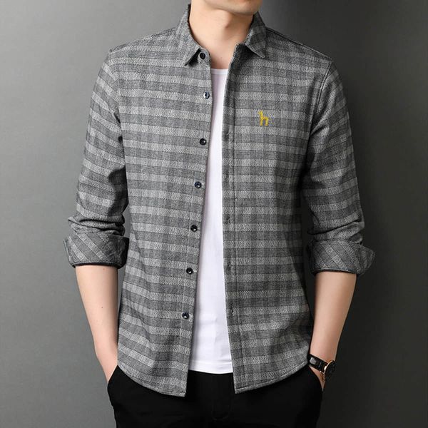 

men's casual shirts mens luxury brand hazzys dog embroidery classic thermal cloth males standard fit business lapel long sleeve 230228, White;black