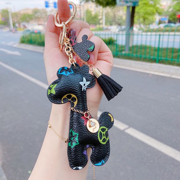 

keychains lanyards fashion designer leather keychain online celebrity flower giraffe keychain creative pu deer bag pendant female car key ac, Silver