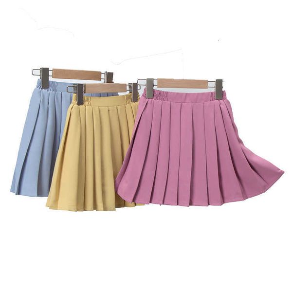 

girls' skirt 2023 summer korean version new middle and large chil1en's chiffon skirt fake two-piece pleated skirt women's ski, Blue