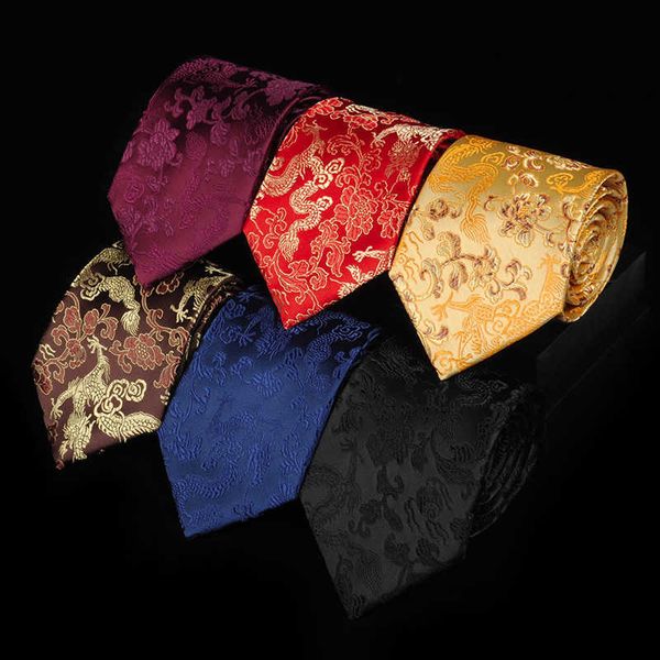 

neck ties luxury mens dress 9cm gorgeous national wind red chinese dragon pattern jacquard groomsman groom wedding silk tie j230227, Blue;purple
