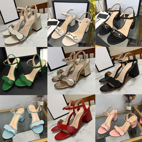 

2023 luxury high heeled sandals designer platform shoes leather women summer beach wedding shoe heels suede metal belt buckle thick heel lar, Black