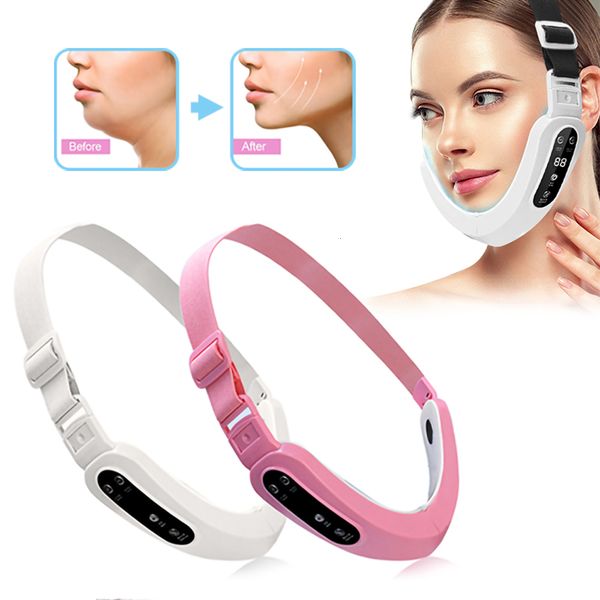 

face massager slimmer double chin reducer electric face slimming massager v shape lift device belt chin fat remover with led light 230227